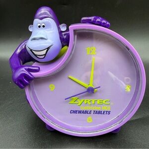 Zyrtec Pharmaceutical Advertising Alarm Clock With Purple Gorilla~ Works Good~